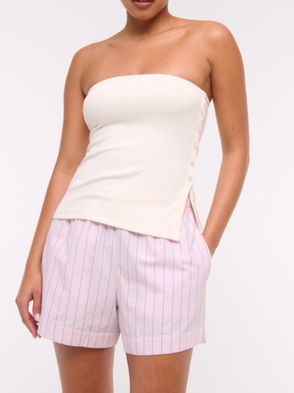 Abercrombie & Fitch White Tube Top with Side Buttons